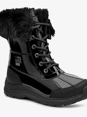 UGG Black Patent Lace-Up Winter Boot with Faux-Fur Cuff size 7.5 W